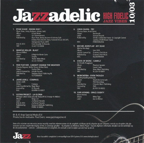Various : Jazzadelic 10.3 High-Fidelic Jazz Vibes (CD, Comp, Promo)