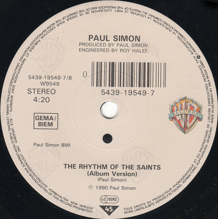 Paul Simon : The Obvious Child (7", Single, Sol)