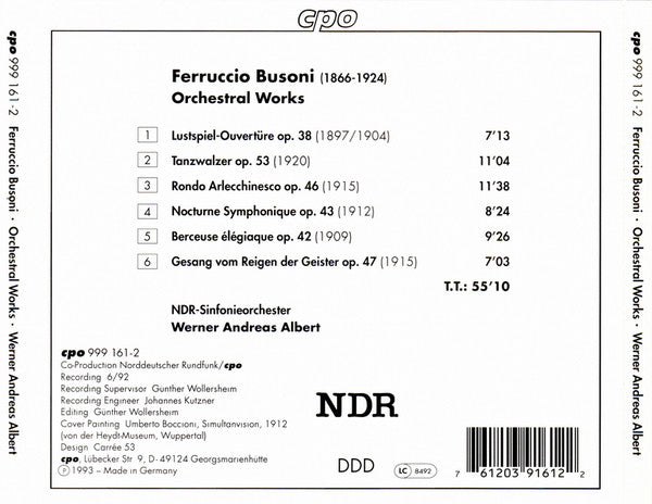 Ferruccio Busoni, NDR Sinfonieorchester, Werner Andreas Albert : Orchestral Works (CD)