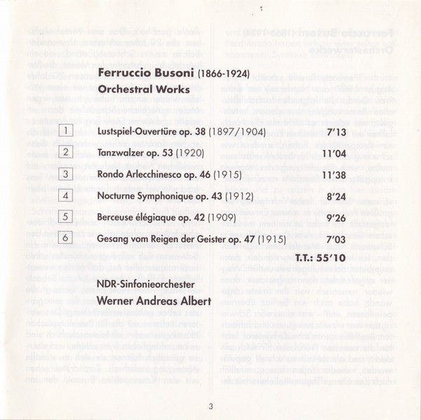 Ferruccio Busoni, NDR Sinfonieorchester, Werner Andreas Albert : Orchestral Works (CD)