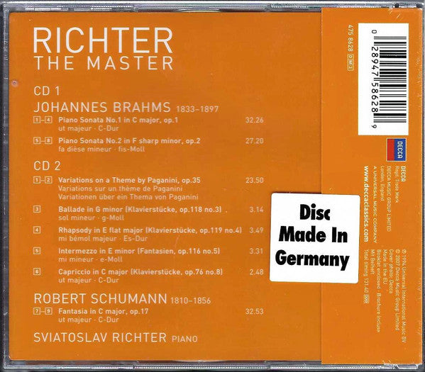 Johannes Brahms / Robert Schumann, Sviatoslav Richter : The Master: Volume 7 (2xCD, Comp)