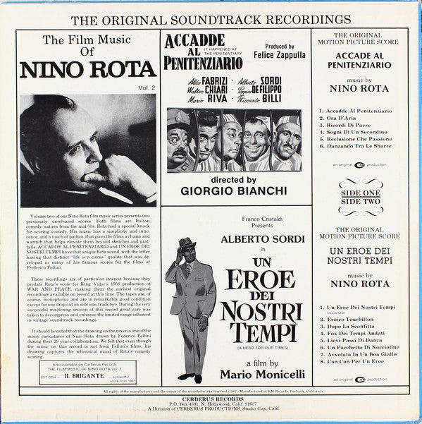 Nino Rota : Accadde Al Penitenziario = It Happened At The Penitentiary / Un Eroe Dei Nostri Tempi = A Hero For Our Times (The Original Motion Picture Soundtracks) (LP, Comp, Mono)