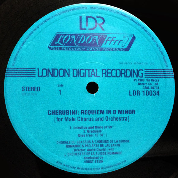 Luigi Cherubini, L'Orchestre De La Suisse Romande, Horst Stein, Chorale Du Brassus, Chœur De La Radio Suisse Romande, Chœur Pro Arte de Lausanne : Requiem In D Minor (LP)