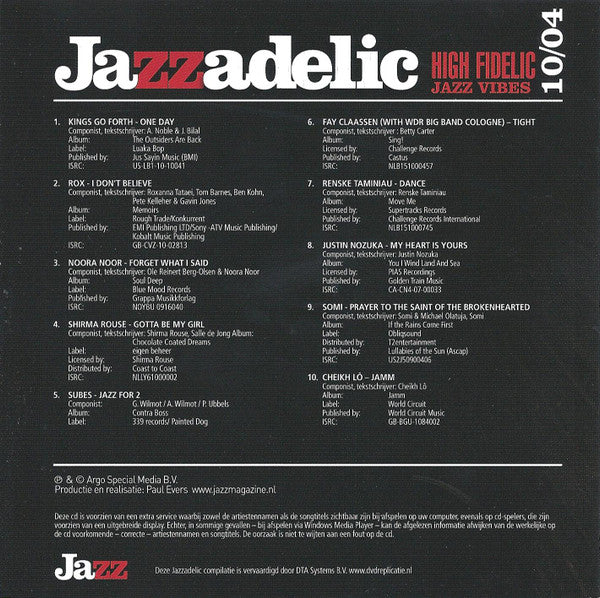 Various : Jazzadelic 10.4 High-Fidelic Jazz Vibes (CD, Comp, Promo)