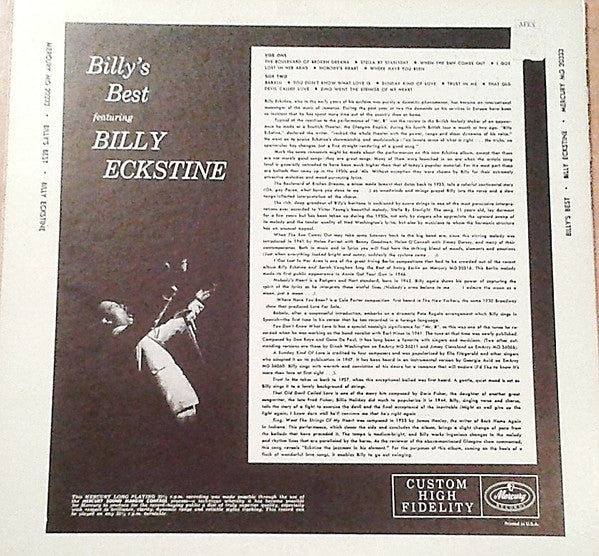 Billy Eckstine : Billy's Best (LP, Album, Mono)
