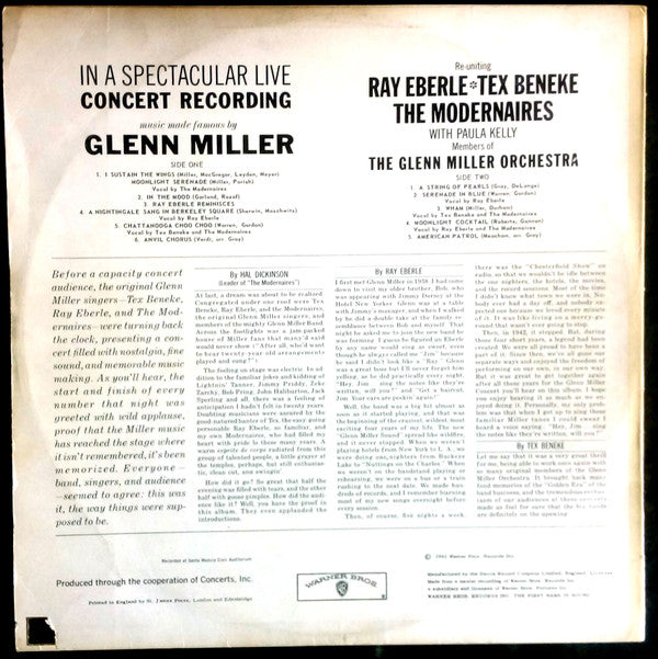 Tex Beneke ! Ray Eberle ! The Modernaires ! The Glenn Miller Orchestra : Live Concert - Music Made Famous By Glenn Miller (LP, Album, Mono)