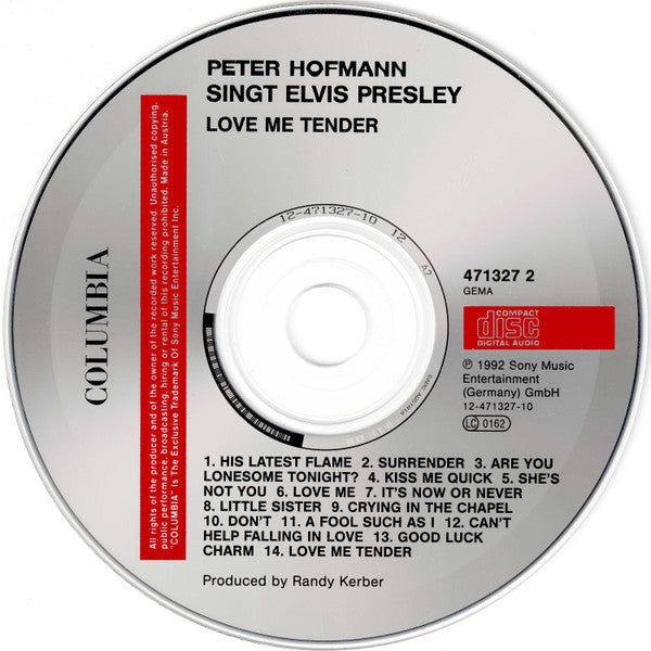 Peter Hofmann : Peter Hofmann Singt Elvis Presley: Love Me Tender (CD, Album)