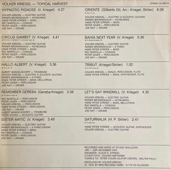 Volker Kriegel : Topical Harvest (LP, Album)