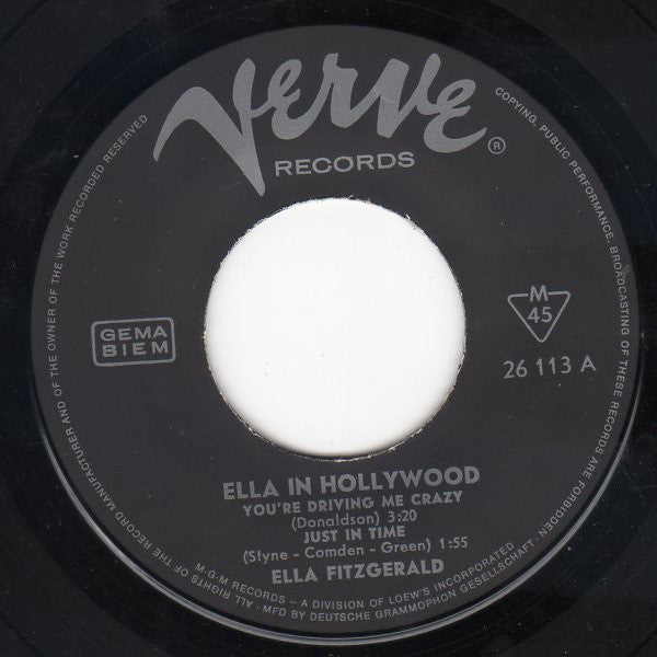 Ella Fitzgerald : Ella In Hollywood (7")