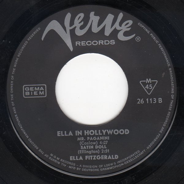 Ella Fitzgerald : Ella In Hollywood (7")