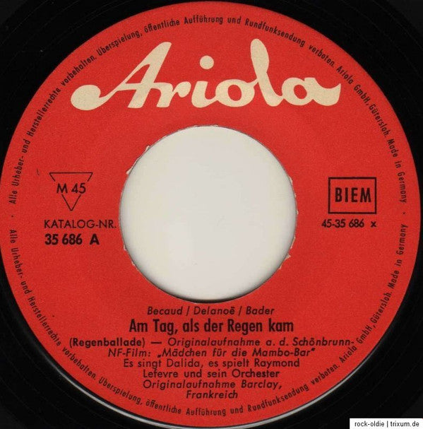 Dalida : Am Tag Als Der Regen Kam (7", Single, Mono)