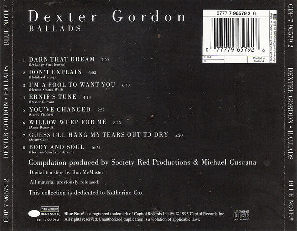 Dexter Gordon : Ballads (CD, Comp)