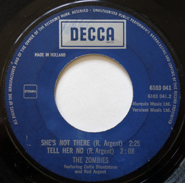 The Zombies Featuring Colin Blunstone And Rod Argent : Summertime / She's Not There / Tell Her No (7", Lar)