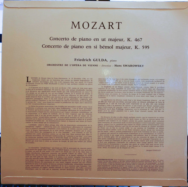 Wolfgang Amadeus Mozart, Friedrich Gulda, Orchester Der Wiener Staatsoper Direction Hans Swarowsky : Deux Concertos De Piano (Concerto N° 21 En Ut Majeur, K 467 / Concerto N° 27 En Si Bémol Majeur, K 595) (LP, Mono)