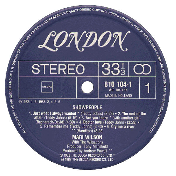 Mari Wilson With The Wilsations : Showpeople (LP, Album)