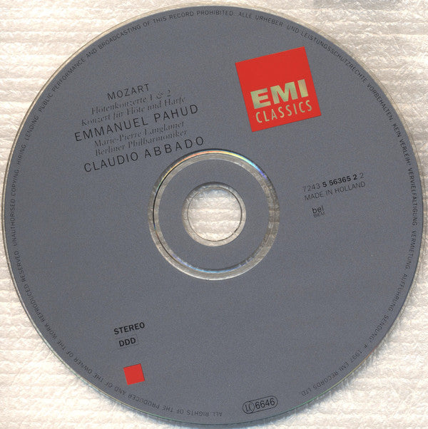 Wolfgang Amadeus Mozart - Emmanuel Pahud, Marie-Pierre Langlamet - Claudio Abbado, Berliner Philharmoniker : Flötenkonzerte 1 & 2 - Konzert Für Flöte Und Harfe (CD, Album)