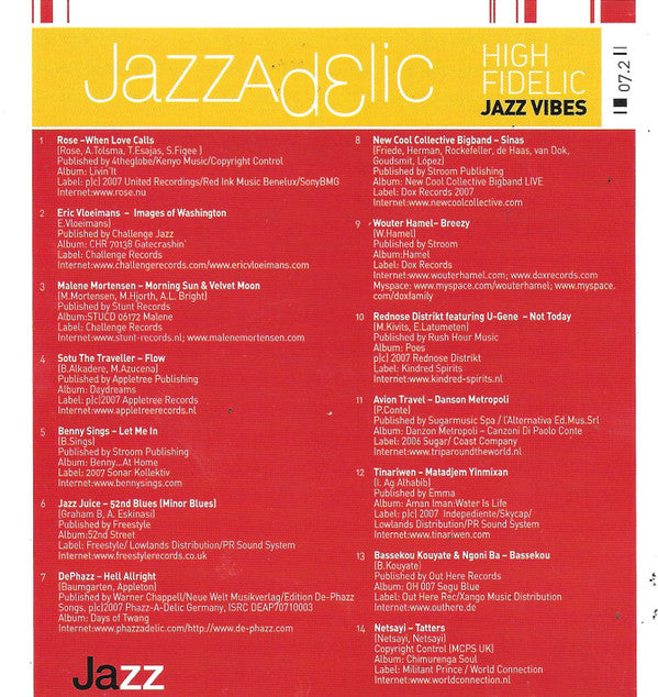 Various : Jazzadelic 07.2 High-Fidelic Jazz Vibes (CD, Comp, Promo)