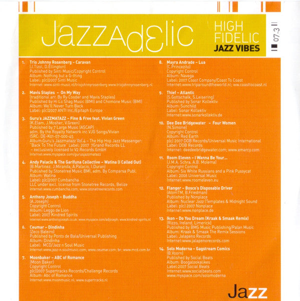 Various : Jazzadelic 07.3 High-Fidelic Jazz Vibes (CD, Comp, Promo)