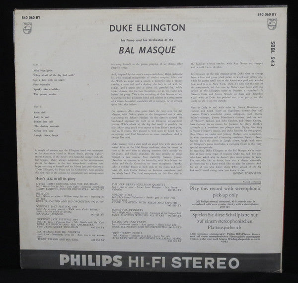 Duke Ellington : Duke Ellington His Piano And His Orchestra At The Bal Masque (LP, Album)