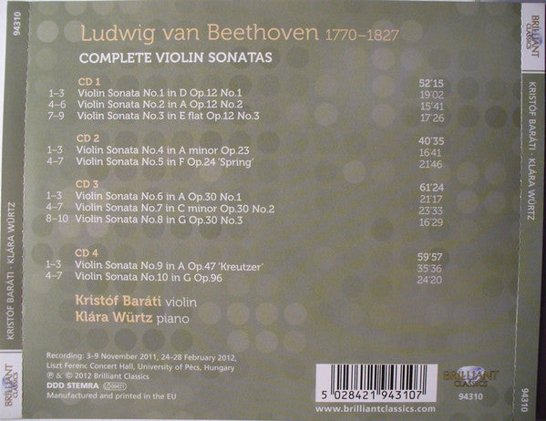 Ludwig van Beethoven : Complete Violin Sonatas (4xCD, Comp, Box)