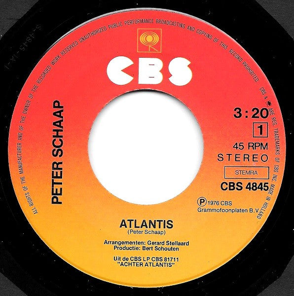 Peter Schaap : Atlantis (7", Single)