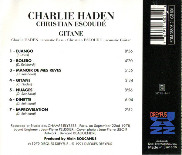 Charlie Haden & Christian Escoudé : Gitane (CD, Album, RE)