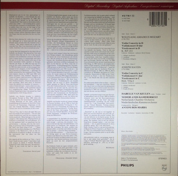 Wolfgang Amadeus Mozart / Joseph Haydn, Isabelle van Keulen, Netherlands Chamber Orchestra, Antoni Ros-Marbà : Violin Concerto No.2 In D, K.211 / Violin Concerto No.1 In C (LP, Album)