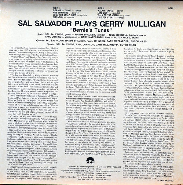 Sal Salvador Featuring Randy Brecker And Nick Brignola : Plays Gerry Mulligan (LP, Album)