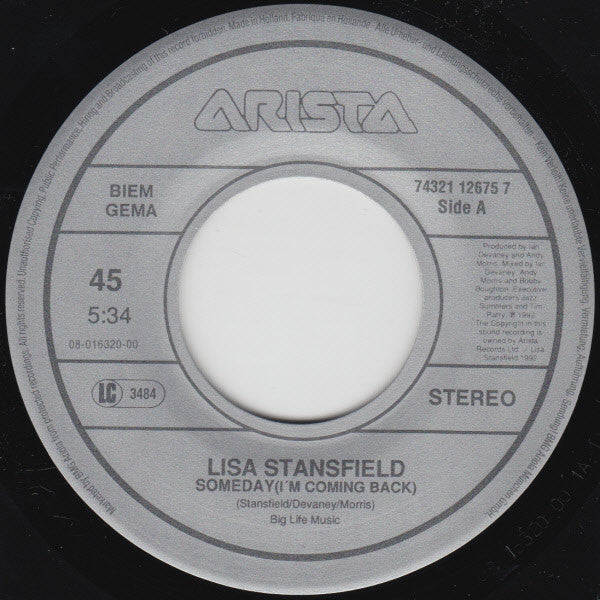 Lisa Stansfield : Someday (I'm Coming Back) (7", Single)