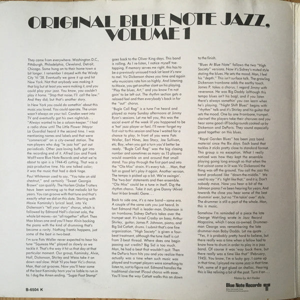 Edmond Hall / Art Hodes : Original Blue Note Jazz. Volume 1 (LP, Comp)