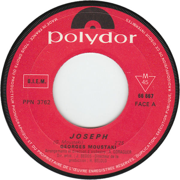 Georges Moustaki : Joseph / Il Est Trop Tard (7", Single, Mono)