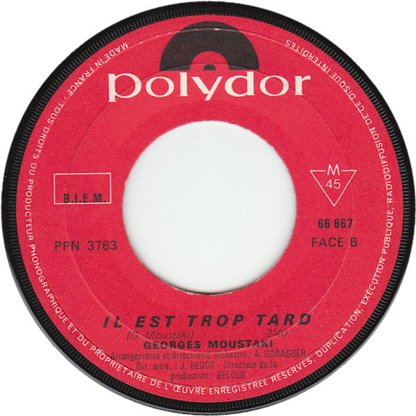 Georges Moustaki : Joseph / Il Est Trop Tard (7", Single, Mono)
