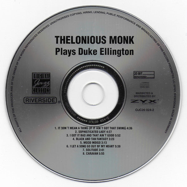 Thelonious Monk : Thelonious Monk Plays Duke Ellington (CD, Album, RE, 20 )