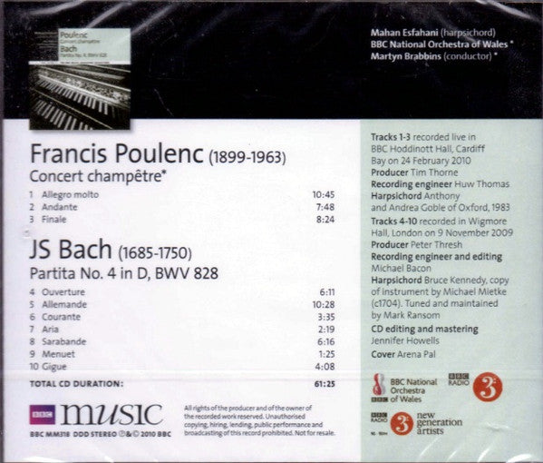 Francis Poulenc, Johann Sebastian Bach : Concert Champêtre / Partita No.4, BWV 828 (CD)