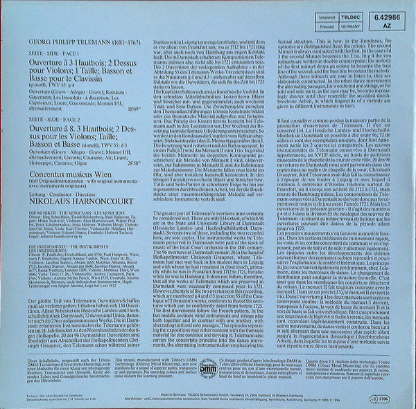 Georg Philipp Telemann - Concentus Musicus Wien, Nikolaus Harnoncourt : Ouvertüren G-Moll & D-Moll (LP)