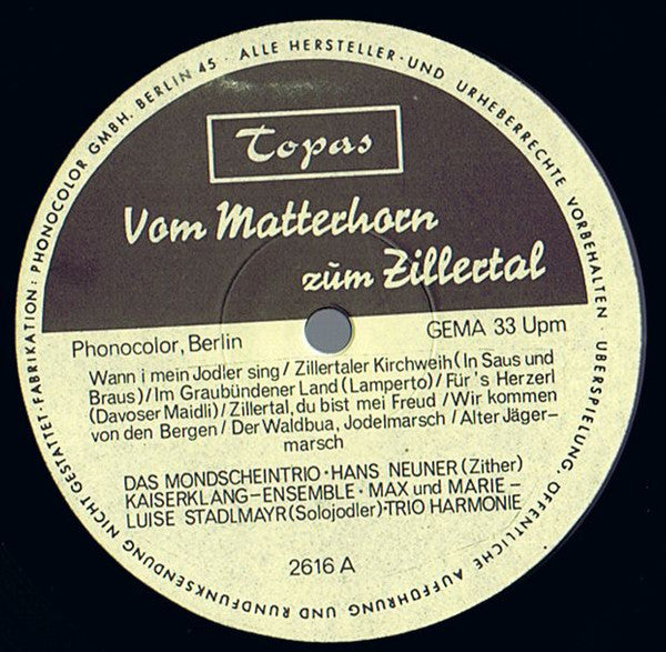 Various : Vom Matterhorn Zum Zillertal (LP, Comp)