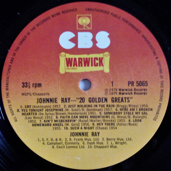 Johnnie Ray : 20 Golden Greats (LP, Comp)