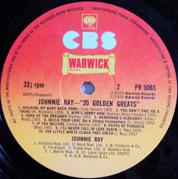Johnnie Ray : 20 Golden Greats (LP, Comp)