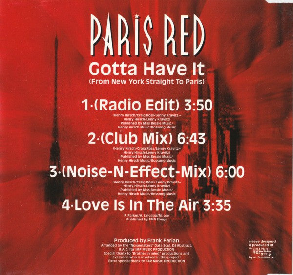 Paris Red : Gotta Have It (From New York Straight To Paris) (CD, Maxi)