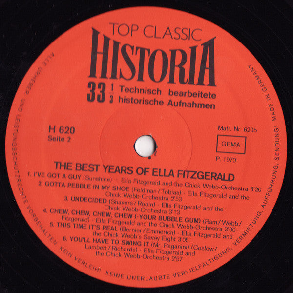 Ella Fitzgerald : The Best Years Of Ella Fitzgerald (LP, Comp)