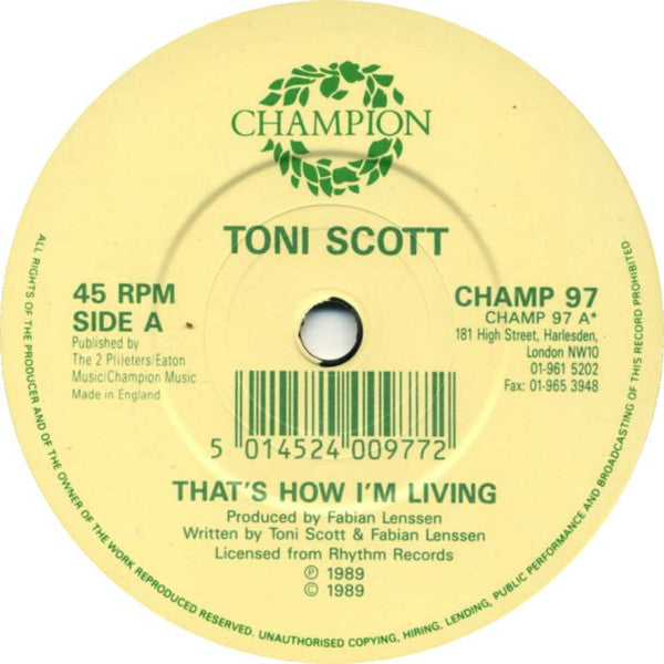 Tony Scott : That's How I'm Living (7", Single, Red)