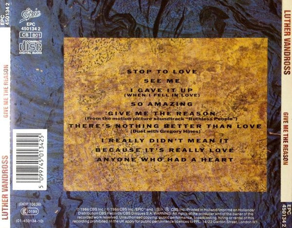 Luther Vandross : Give Me The Reason (CD, Album, RE)