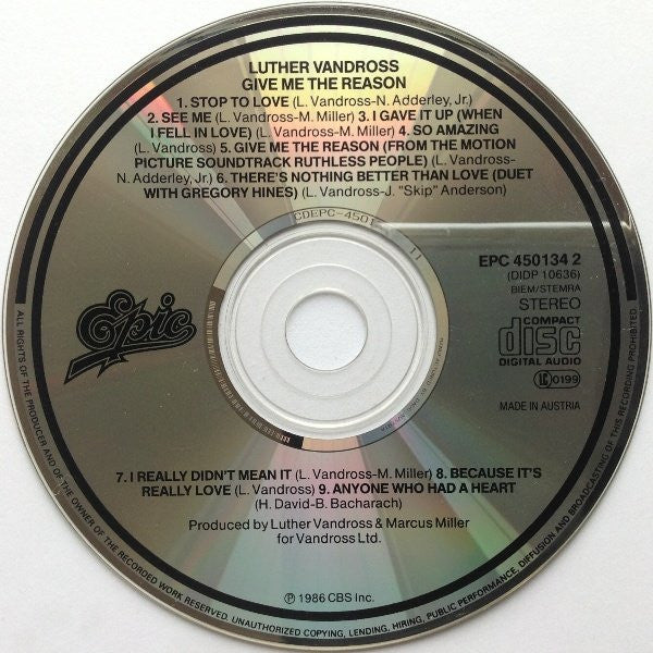 Luther Vandross : Give Me The Reason (CD, Album, RE)