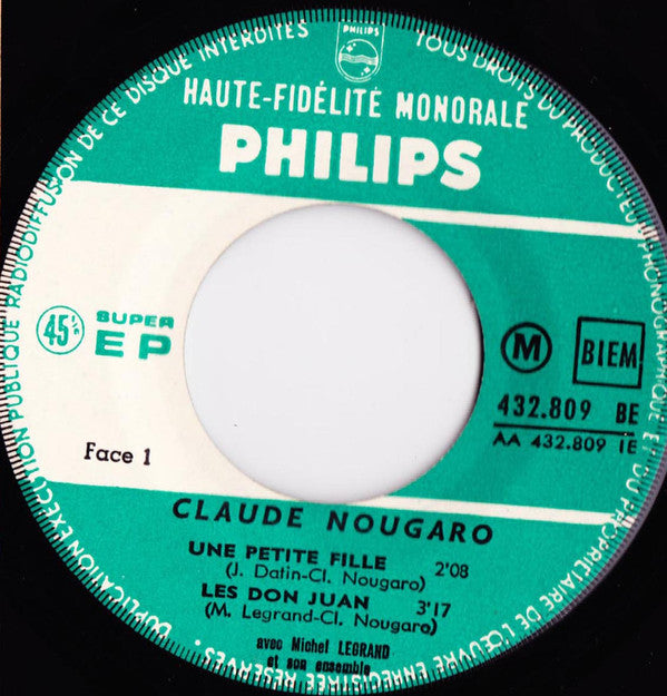 Claude Nougaro : Une Petite Fille (7", EP, Mono)