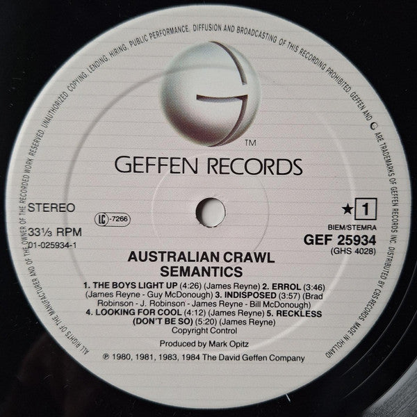 Australian Crawl : Semantics (LP, Album)