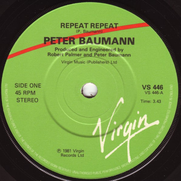 Peter Baumann : Repeat Repeat (7")