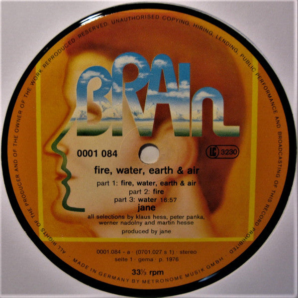 Jane : Fire, Water, Earth & Air (LP, Album, RE, LC)