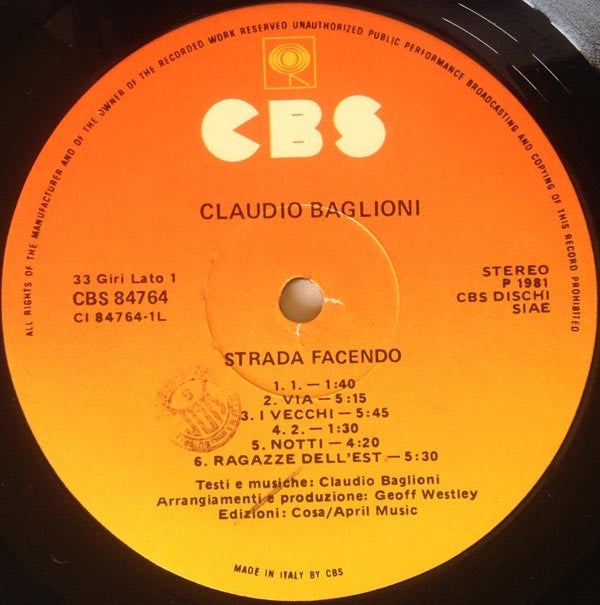 Claudio Baglioni : Strada Facendo (LP, Album, RP)