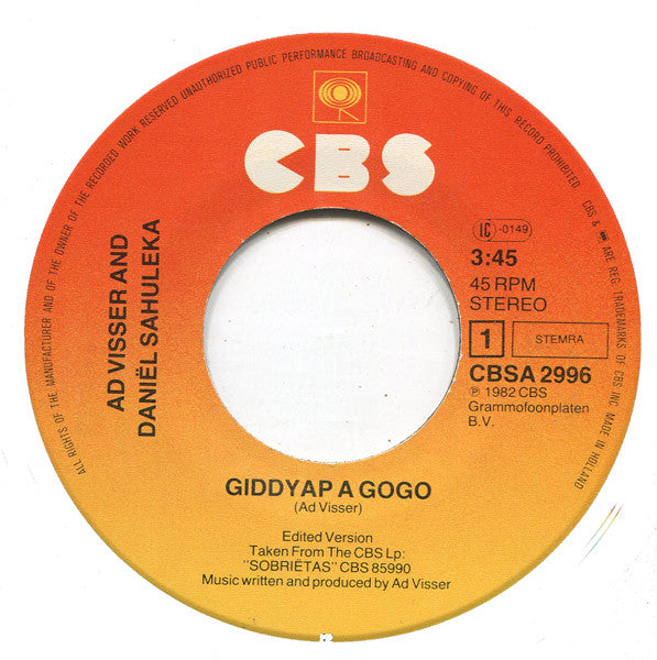 Ad Visser & Daniel Sahuleka : Giddyap A Gogo (7", Single)