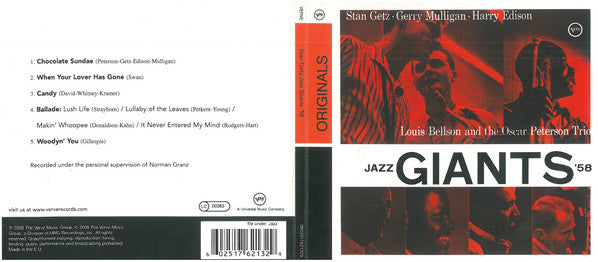 Stan Getz · Gerry Mulligan · Harry Edison, Louis Bellson And The Oscar Peterson Trio : Jazz Giants '58 (CD, Album, RE, RM, Dig)